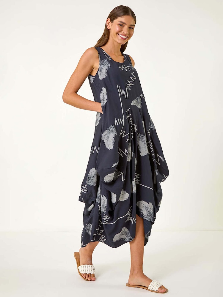 Roman Blue Abstract Bubble Hem Midi Dress - Image 1 of 5