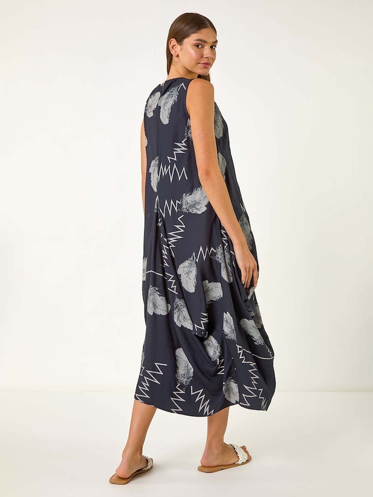 Roman Blue Abstract Bubble Hem Midi Dress - Image 3 of 5
