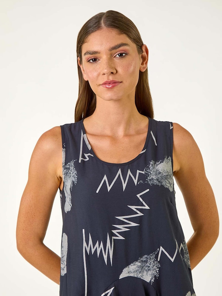 Roman Blue Abstract Bubble Hem Midi Dress - Image 4 of 5