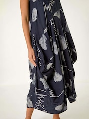 Roman Blue Abstract Bubble Hem Midi Dress - Image 5 of 5