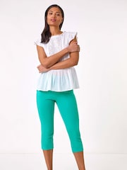 Roman Blue Cropped Stretch Trousers - Image 2 of 5