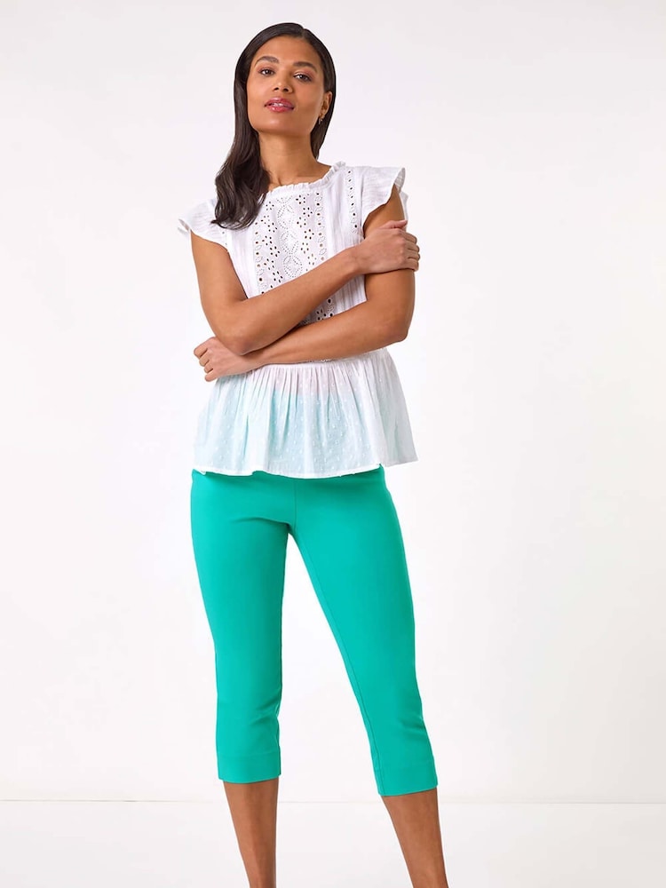 Roman Blue Cropped Stretch Trousers - Image 2 of 5