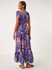 Roman Blue Rose Print Button Detail Maxi Dress - Image 2 of 5
