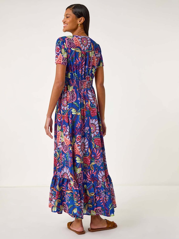 Roman Blue Rose Print Button Detail Maxi Dress - Image 2 of 5