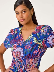 Roman Blue Rose Print Button Detail Maxi Dress - Image 4 of 5