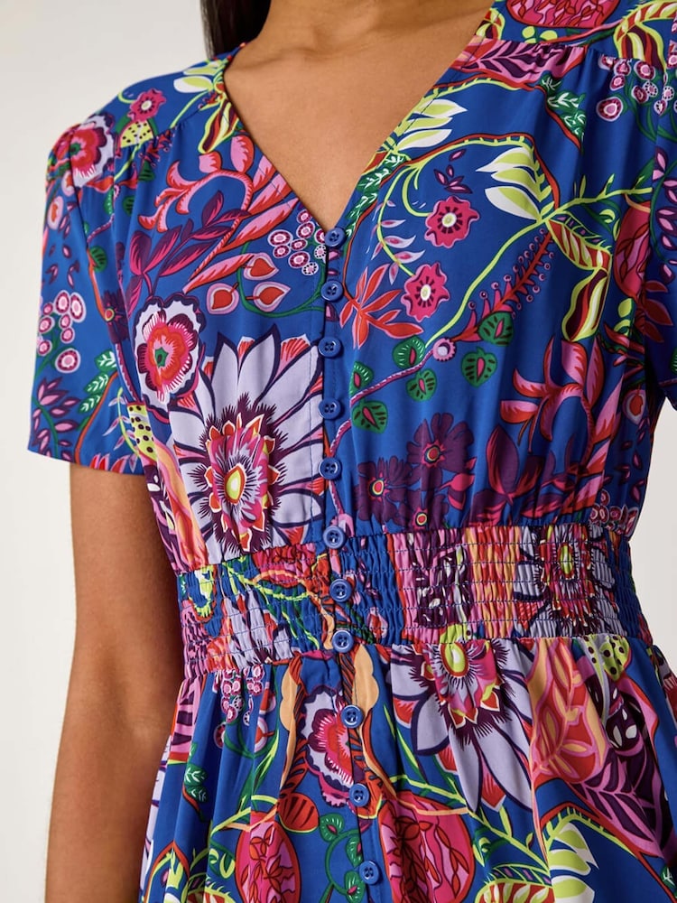 Roman Blue Rose Print Button Detail Maxi Dress - Image 5 of 5