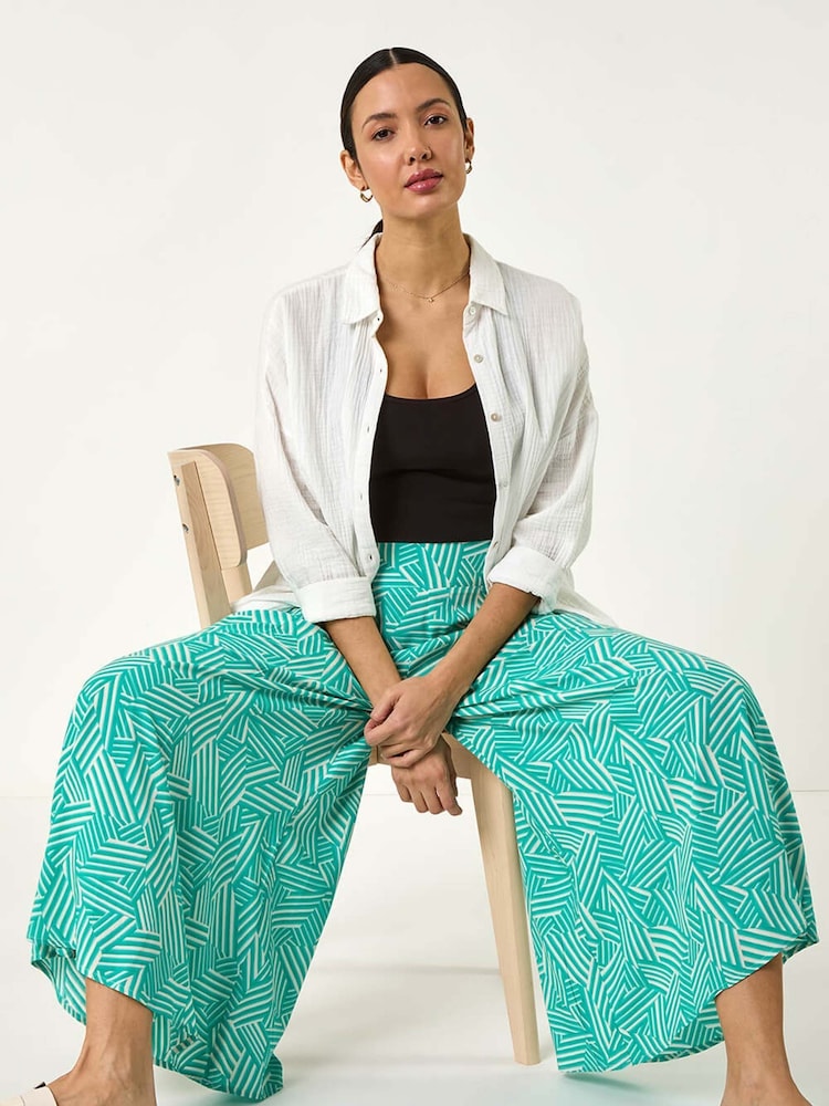 Roman Green Geometric Print Cullotte Trousers - Image 1 of 5