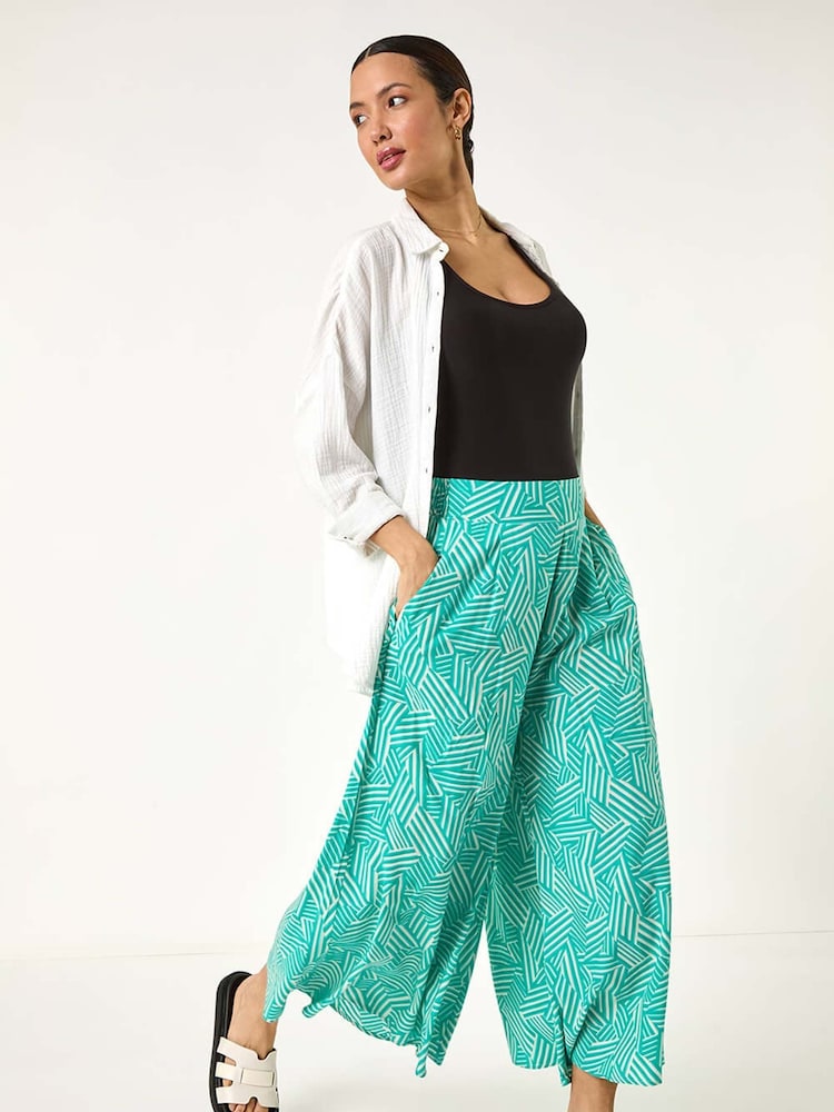 Roman Green Geometric Print Cullotte Trousers - Image 2 of 5