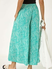 Roman Green Geometric Print Cullotte Trousers - Image 3 of 5