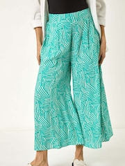 Roman Green Geometric Print Cullotte Trousers - Image 4 of 5