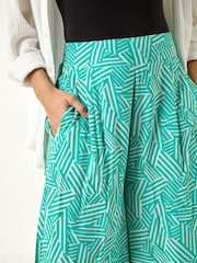 Roman Green Geometric Print Cullotte Trousers - Image 5 of 5