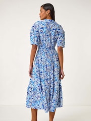 Roman Blue Abstract Print Lace Trim Midi Dress - Image 3 of 5