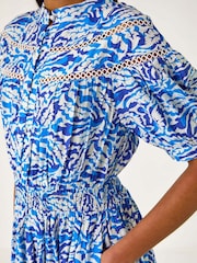 Roman Blue Abstract Print Lace Trim Midi Dress - Image 5 of 5