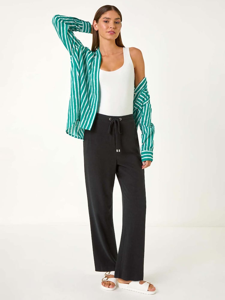 Roman Black Full Length Linen Trousers - Image 1 of 5