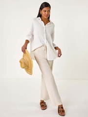 Roman Natural Full Length Linen Trousers - Image 1 of 5