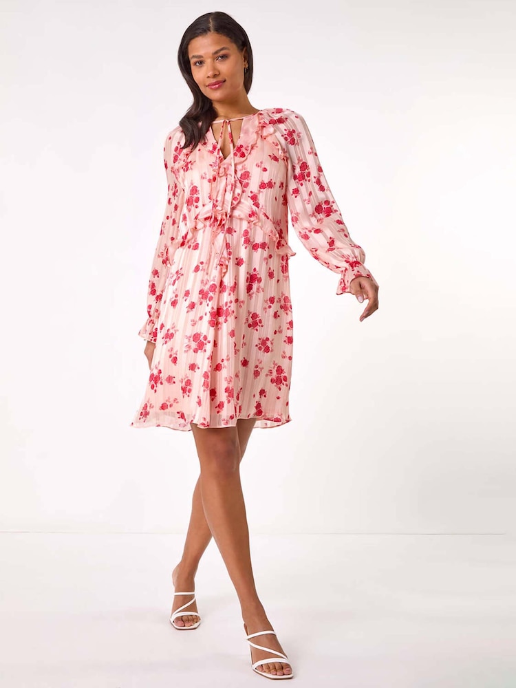 Vestido fruncido con volantes, cuello en pico y estampado de Roman - Imagen 2 de 5 Vestido fruncido con volantes, cuello en pico y estampado de Roman - Imagen 2 de 5