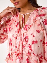Roman Pink Print Ruffle V-Neck Smock Dress - Image 5 of 5