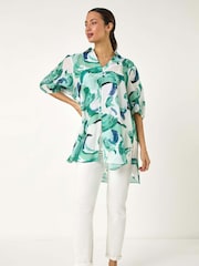 Roman Green Floral Print Longline Blouses - Image 2 of 5