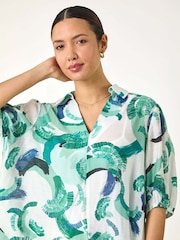 Roman Green Floral Print Longline Blouses - Image 4 of 5