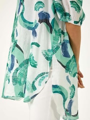 Roman Green Floral Print Longline Blouses - Image 5 of 5