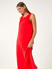 Roman Red Satin A-Line Pocket Midi Dress - Image 1 of 5