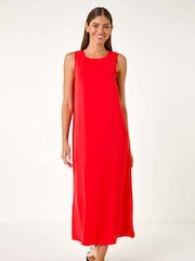 Roman Red Satin A-Line Pocket Midi Dress - Image 2 of 5