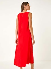 Roman Red Satin A-Line Pocket Midi Dress - Image 3 of 5