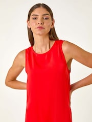 Roman Red Satin A-Line Pocket Midi Dress - Image 4 of 5