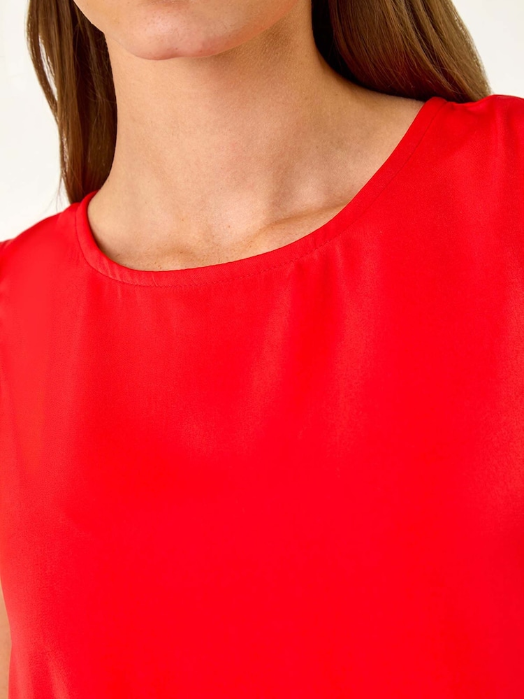 Roman Red Satin A-Line Pocket Midi Dress - Image 5 of 5