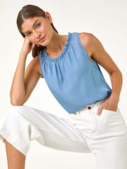 Roman Blue Elasticated Neck Vest Top - Image 1 of 5