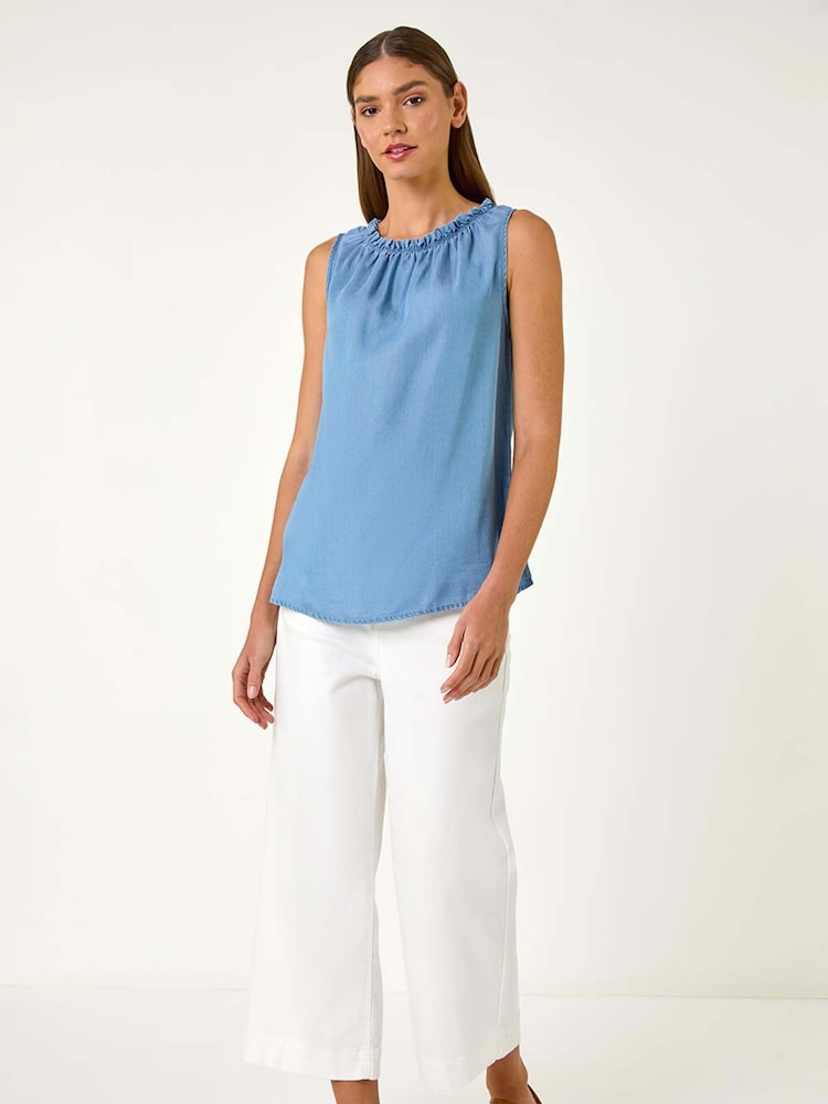 Roman Blue Elasticated Neck Vest Top - Image 2 of 5