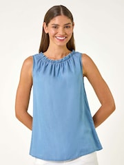 Roman Blue Elasticated Neck Vest Top - Image 4 of 5
