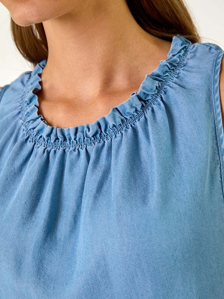 Roman Blue Elasticated Neck Vest Top - Image 5 of 5