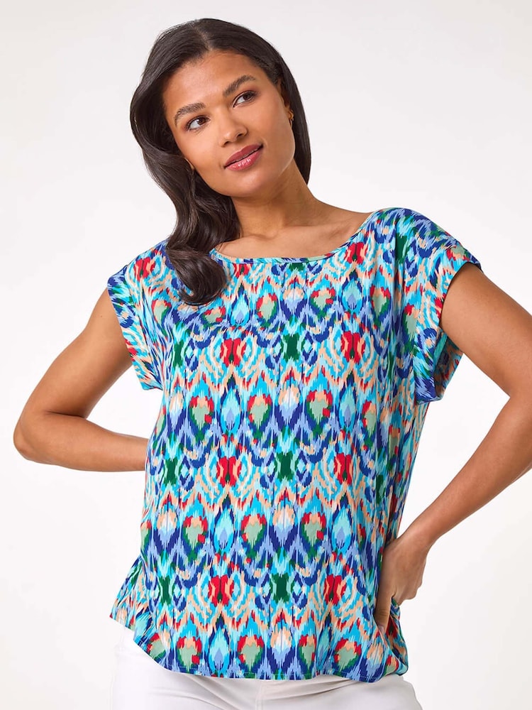 Roman Blue Abstract Print Shell Top - Image 1 of 5