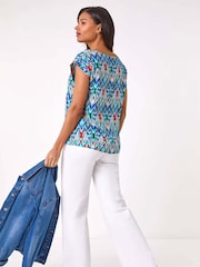 Roman Blue Abstract Print Shell Top - Image 3 of 5