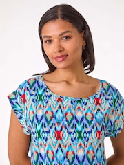 Roman Blue Abstract Print Shell Top - Image 4 of 5