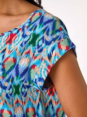 Roman Blue Abstract Print Shell Top - Image 5 of 5
