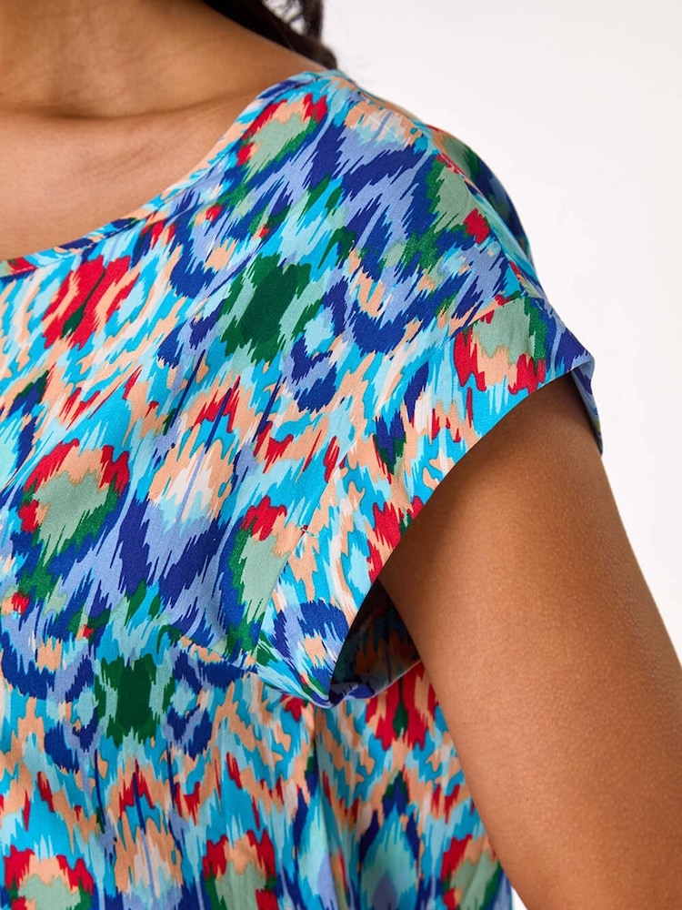 Roman Blue Abstract Print Shell Top - Image 5 of 5