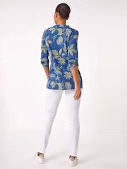 Roman Blue Leaf Print 100% Cotton Blouse - Image 3 of 5