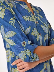 Roman Blue Leaf Print 100% Cotton Blouse - Image 5 of 5