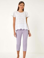 Roman Purple Cropped Stretch Trousers - Image 2 of 5