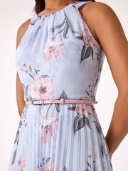 Roman Grey Floral Pleated Halter Midi Dress - Image 5 of 5