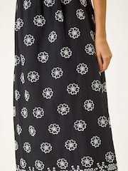 Roman Black 100% Cotton Embroidered Strap Sun Midi Dress - Image 5 of 5