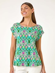 Roman Green Abstract Print Shell Top - Image 1 of 5