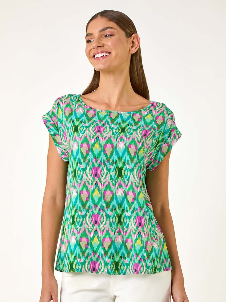 Roman Green Abstract Print Shell Top - Image 1 of 5
