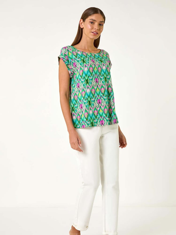 Roman Green Abstract Print Shell Top - Image 2 of 5