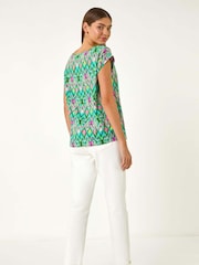 Roman Green Abstract Print Shell Top - Image 3 of 5