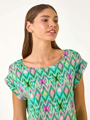 Roman Green Abstract Print Shell Top - Image 4 of 5
