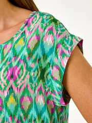 Roman Green Abstract Print Shell Top - Image 5 of 5