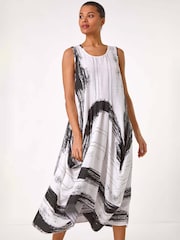 Roman White Abstract Bubble Hem Midi Dress - Image 1 of 5